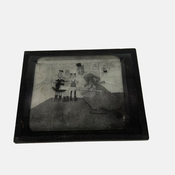 Antique Magic Lantern Glass Slide with Cartoon Comic Strip Image Black and White - Picture 3 of 3
